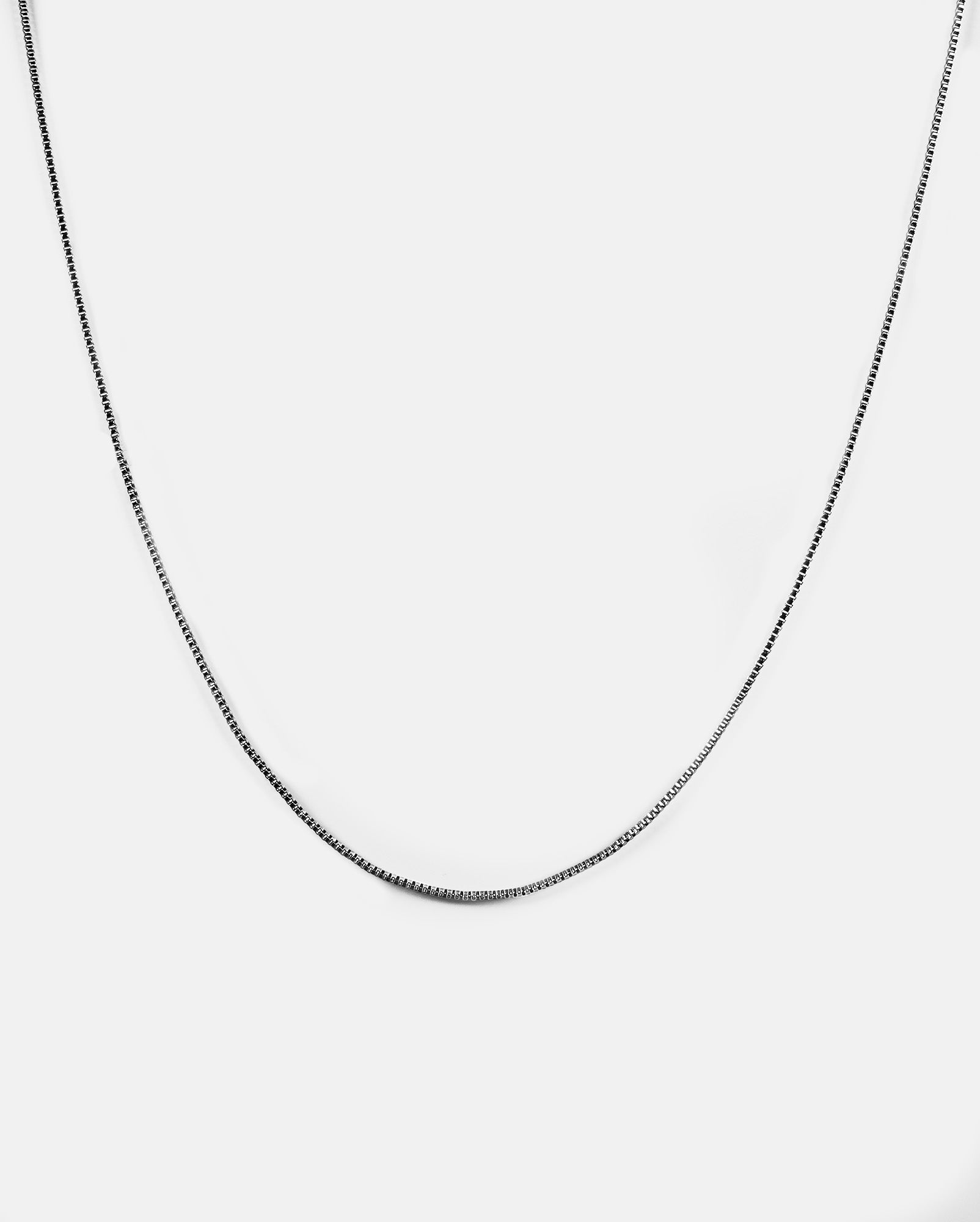 Silver thin Box chain necklace minimalistic Acardi front. Men's jewellery