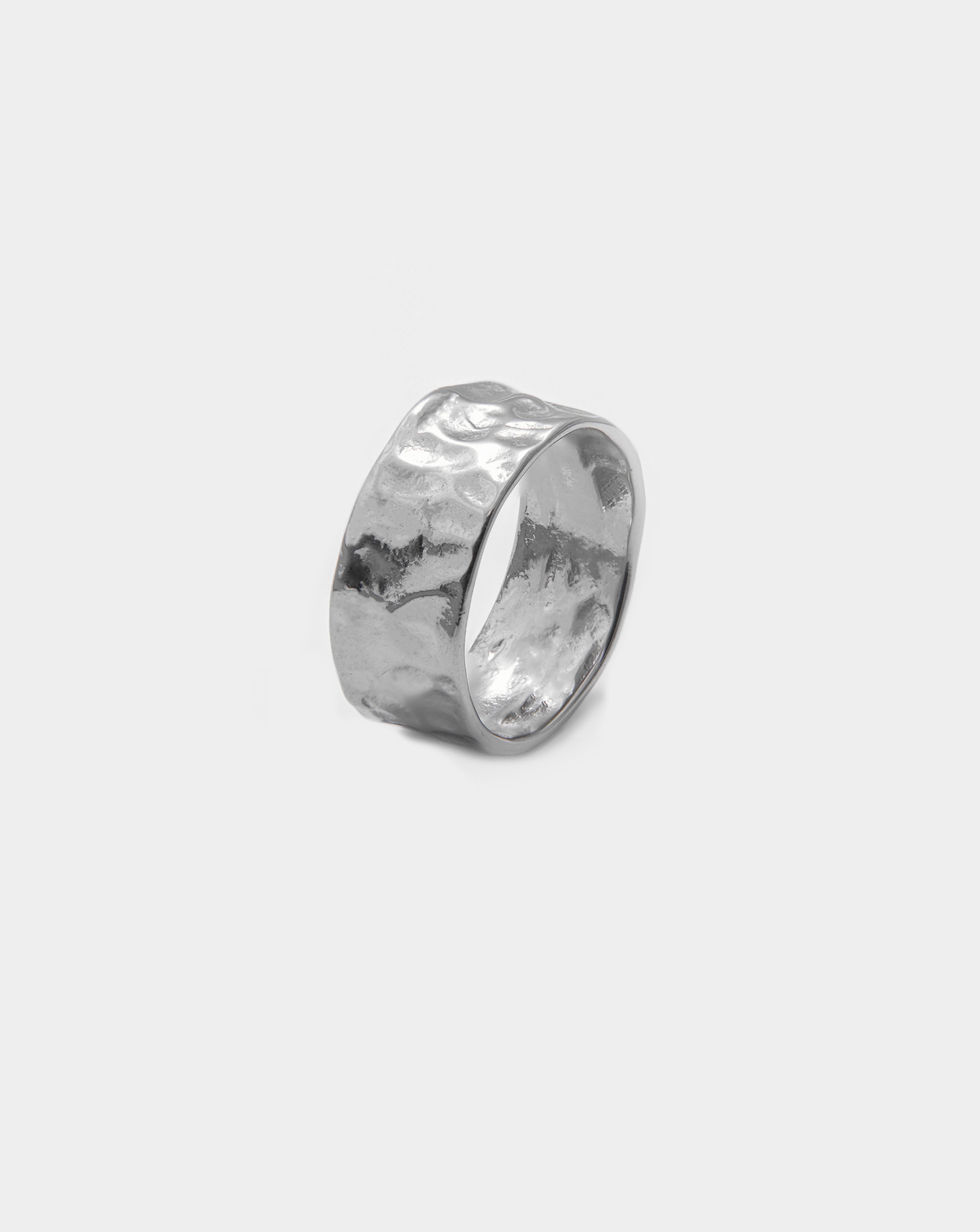 Men's Silver Band Ring Side Acardi. Hammered ring. Minimalistic.